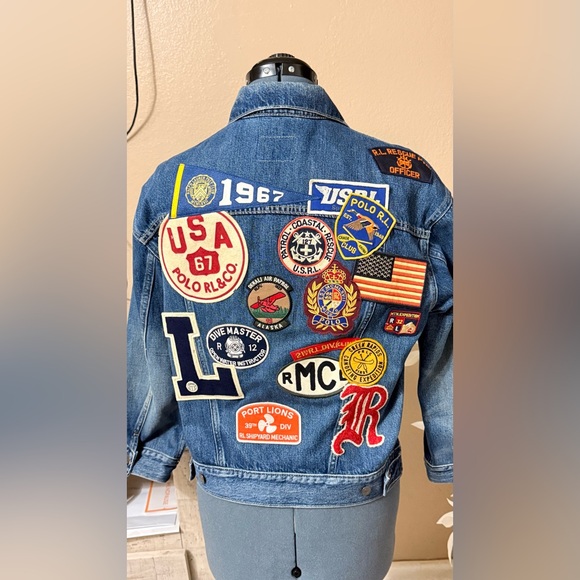 Polo by Ralph Lauren Blue Jean Jacket with Colorful Patches - Picture 4 of 15